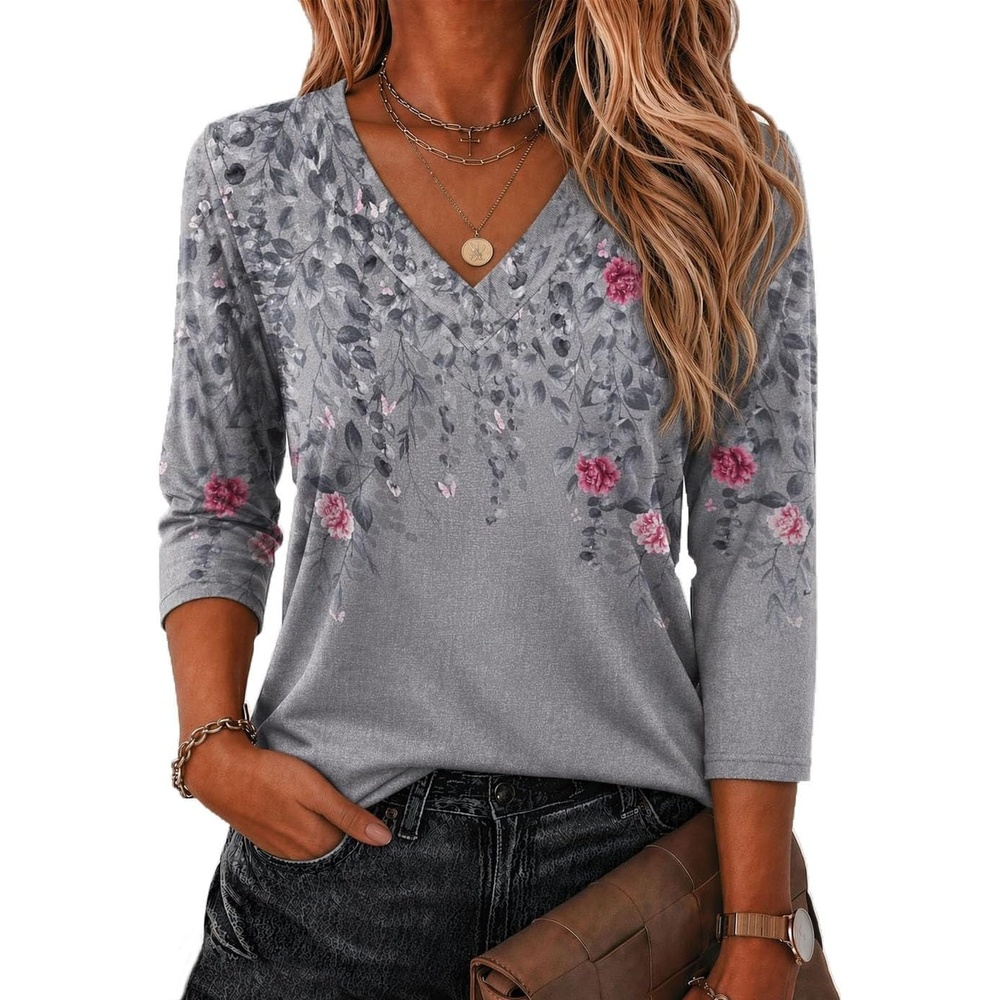 image:imageZeagoo 34 Sleeve Womens Top V Neck Shirt Casual Blouse Basic Tshirts S2XLHf36