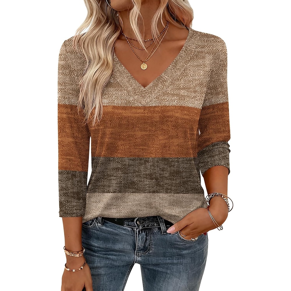 image:imageZeagoo 34 Sleeve Womens Top V Neck Shirt Casual Blouse Basic Tshirts S2XLJh398