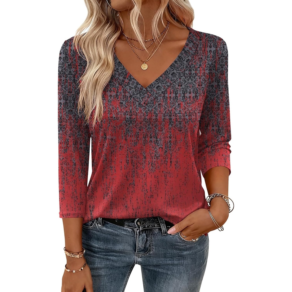 image:imageZeagoo 34 Sleeve Womens Top V Neck Shirt Casual Blouse Basic Tshirts S2XLMz838