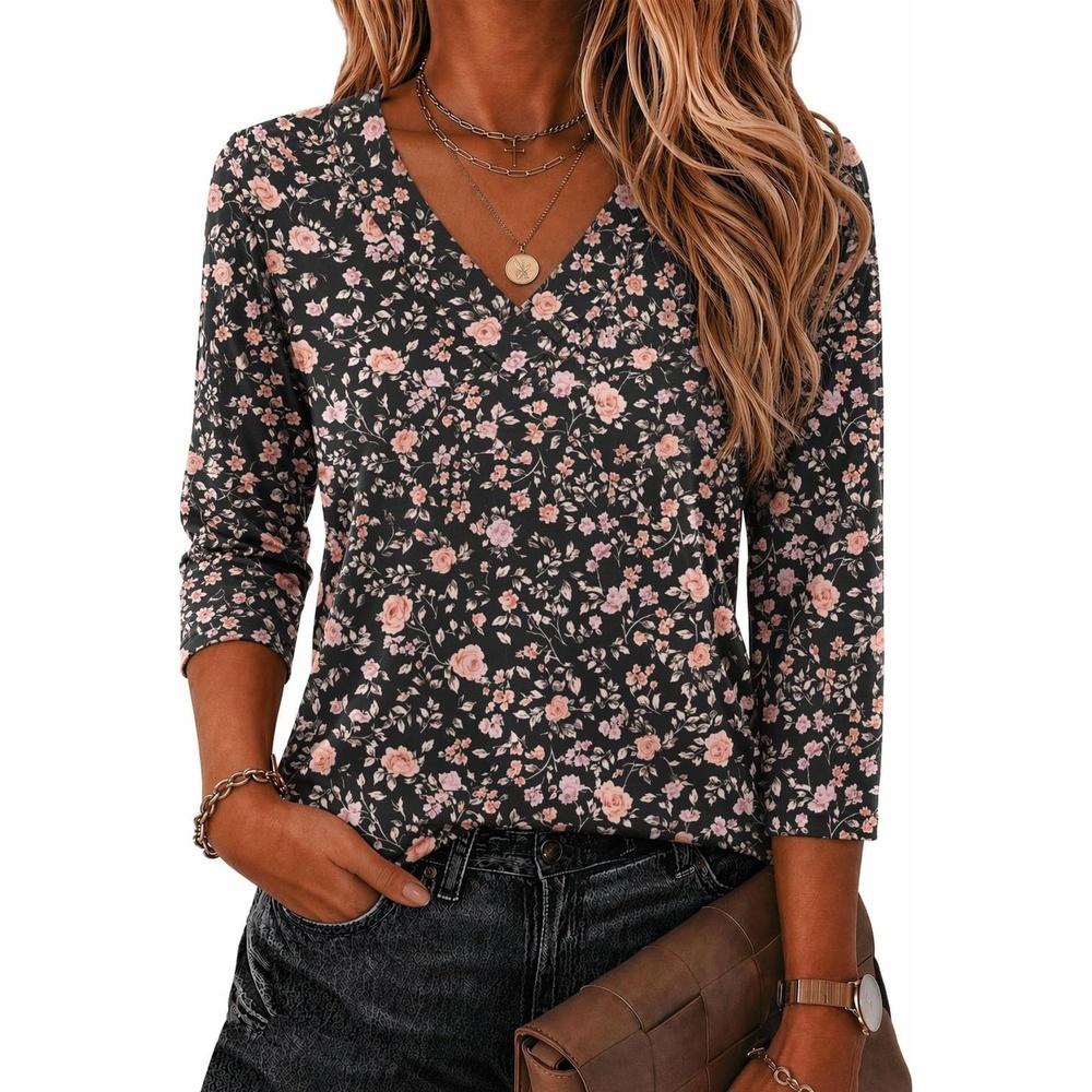 image:imageZeagoo 34 Sleeve Womens Top V Neck Shirt Casual Blouse Basic Tshirts S2XLXh532