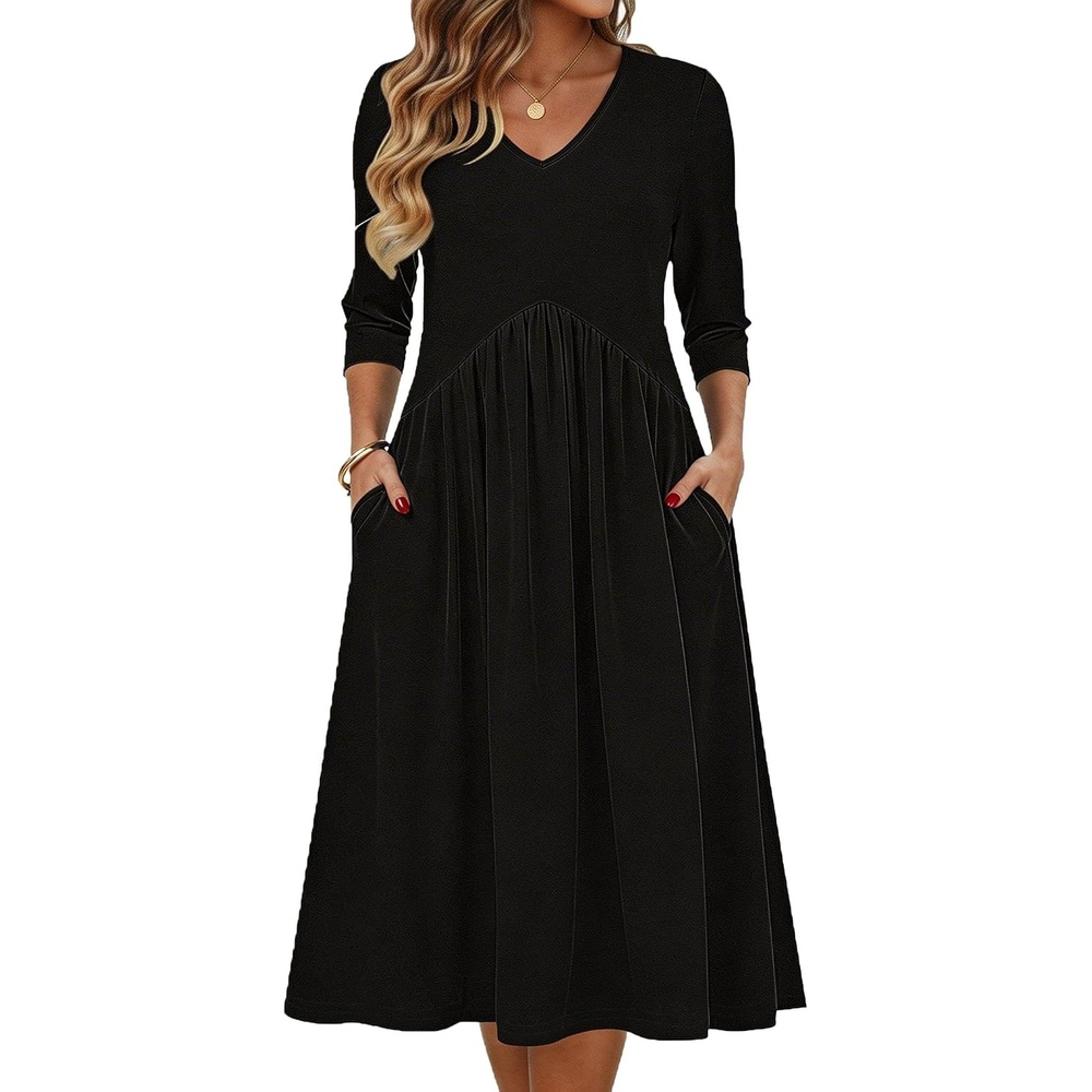 image:imageZeagoo Summer Dresses for Women 2026 34 Sleeve Casual Midi Tshirt Dresses01 Solid Black