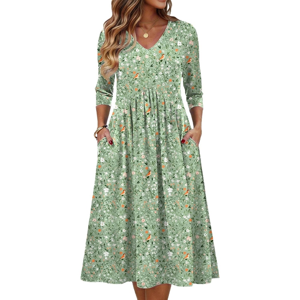 image:imageZeagoo Summer Dresses for Women 2026 34 Sleeve Casual Midi Tshirt DressesGreen Xh534