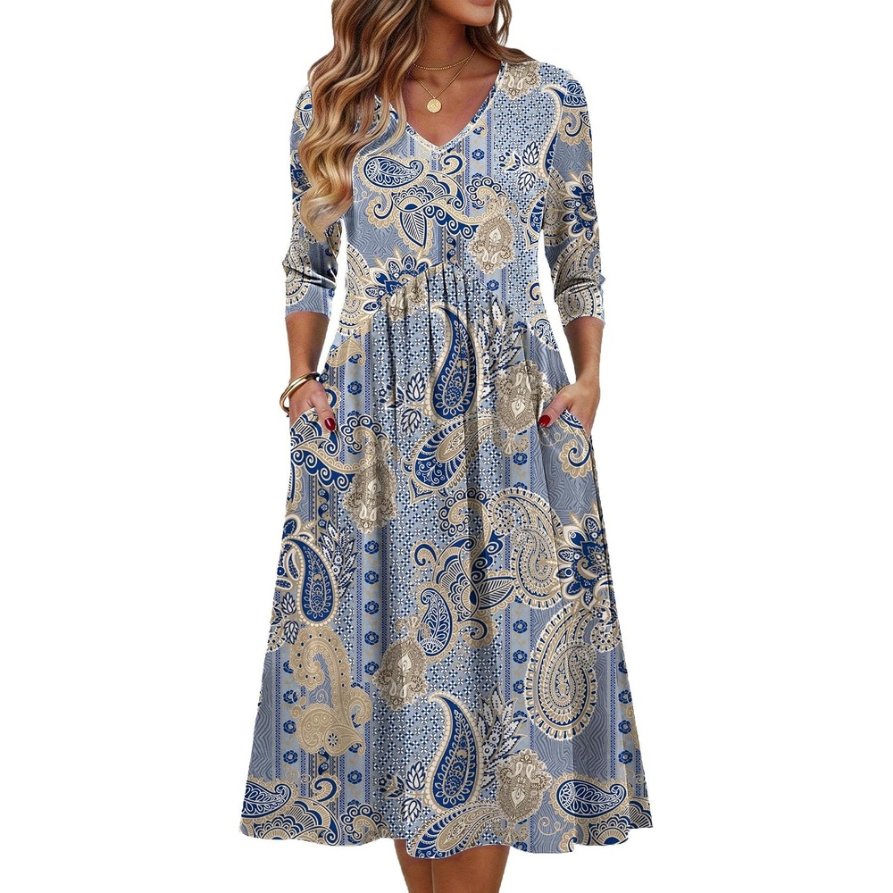 image:imageZeagoo Summer Dresses for Women 2026 34 Sleeve Casual Midi Tshirt DressesMz919