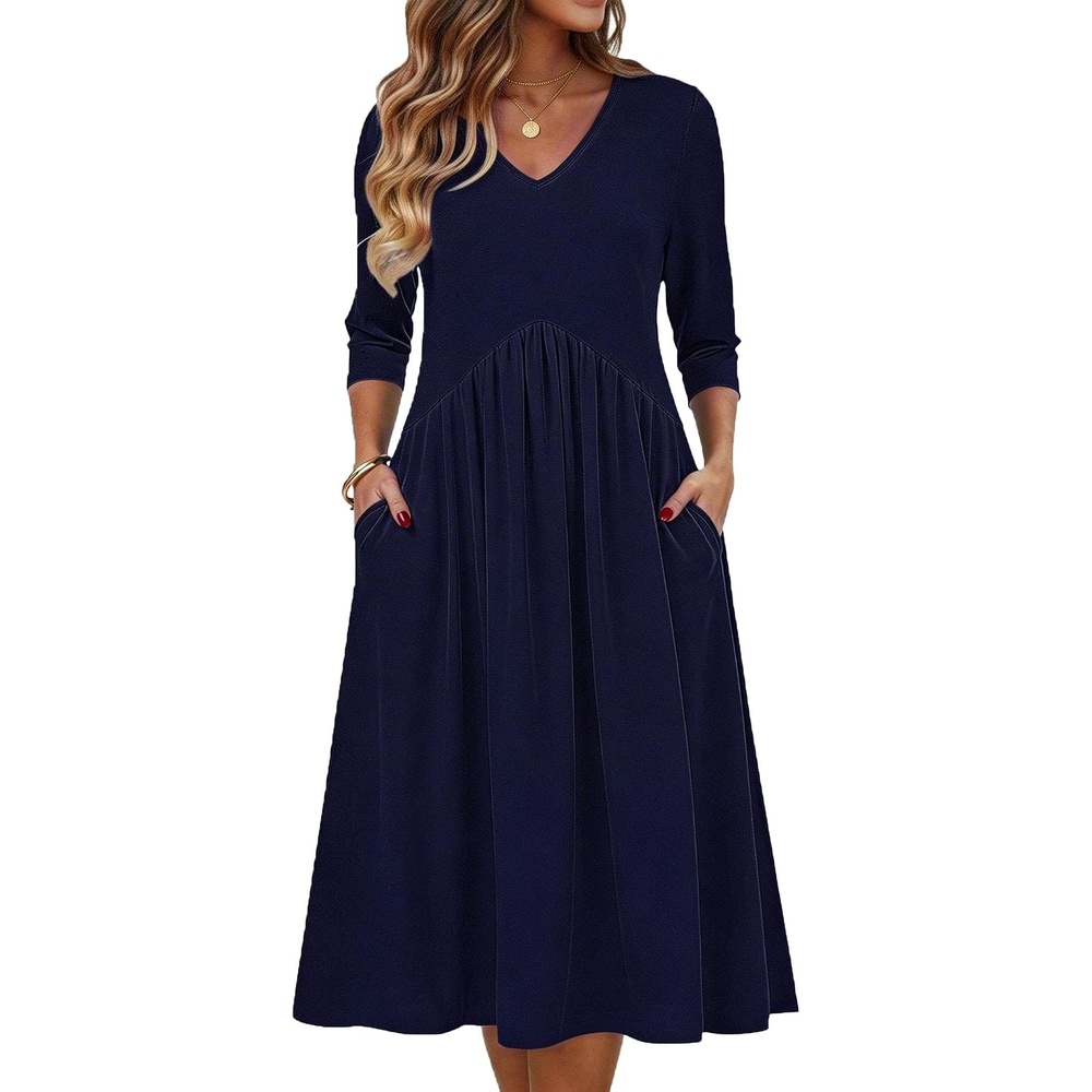 image:imageZeagoo Summer Dresses for Women 2026 34 Sleeve Casual Midi Tshirt DressesSolid Navy