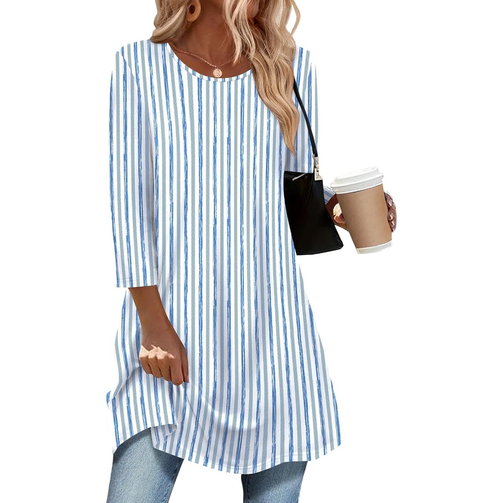 image:imageZeagoo Women Tops 34 Sleeve Dressy Casual Plus Size Tunics Loose BlousesBlue Stripestz591