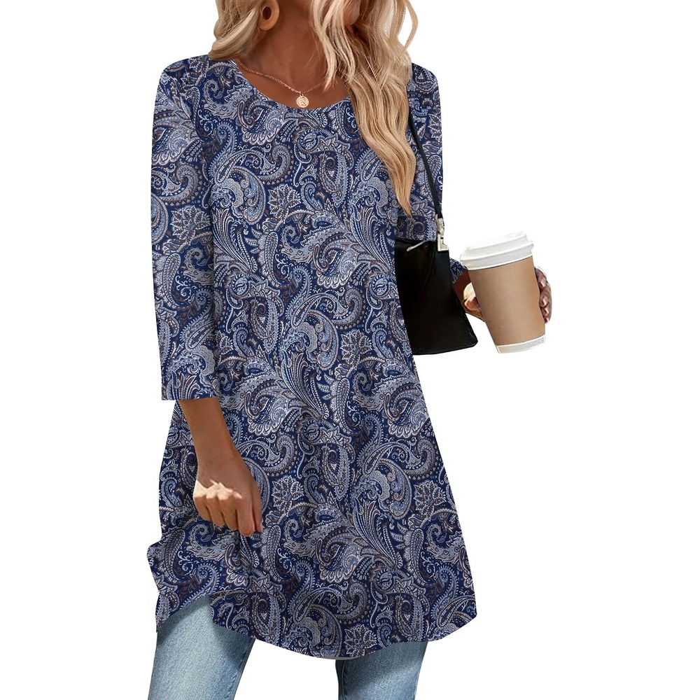 image:imageZeagoo Women Tops 34 Sleeve Dressy Casual Plus Size Tunics Loose BlousesBohemiamz473