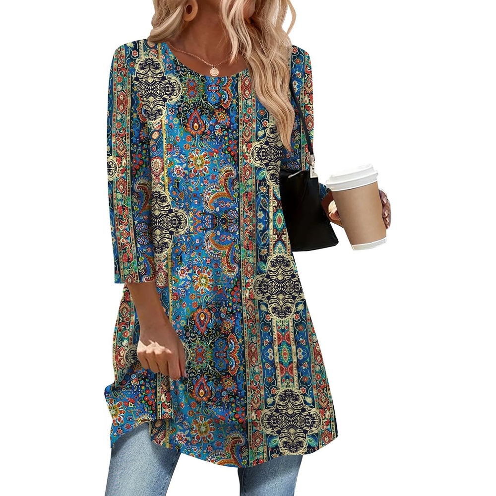 image:imageZeagoo Women Tops 34 Sleeve Dressy Casual Plus Size Tunics Loose BlousesBohemiamz779