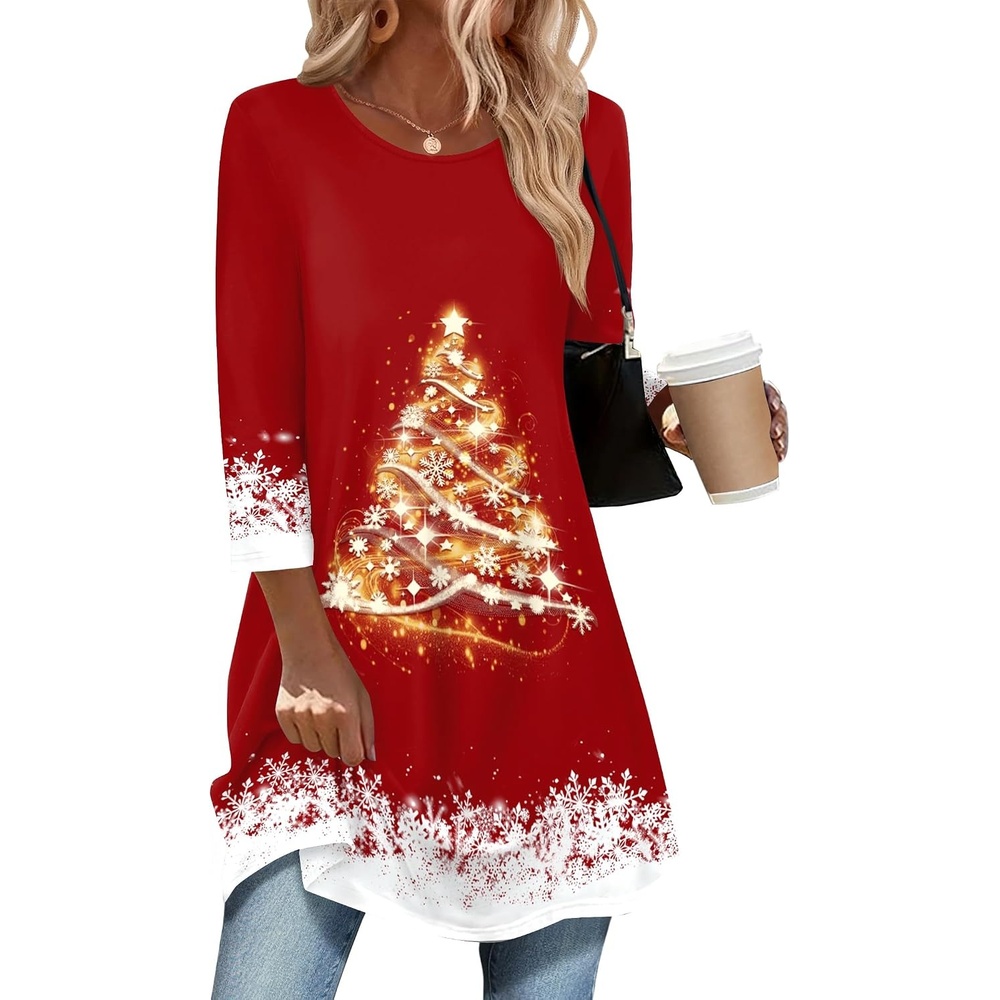 image:imageZeagoo Women Tops 34 Sleeve Dressy Casual Plus Size Tunics Loose BlousesChristmas Redsd489