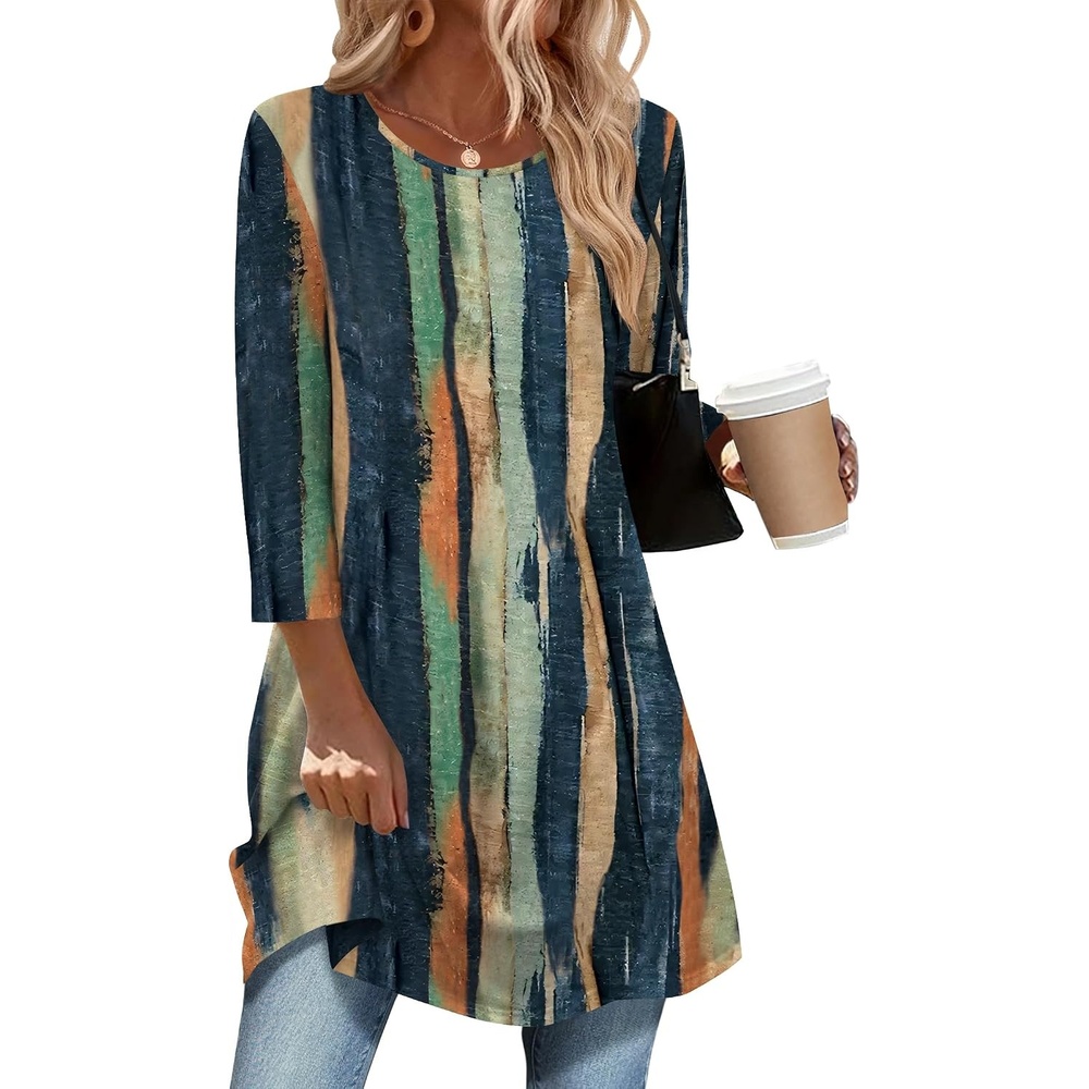 image:imageZeagoo Women Tops 34 Sleeve Dressy Casual Plus Size Tunics Loose BlousesMulticolorcx289