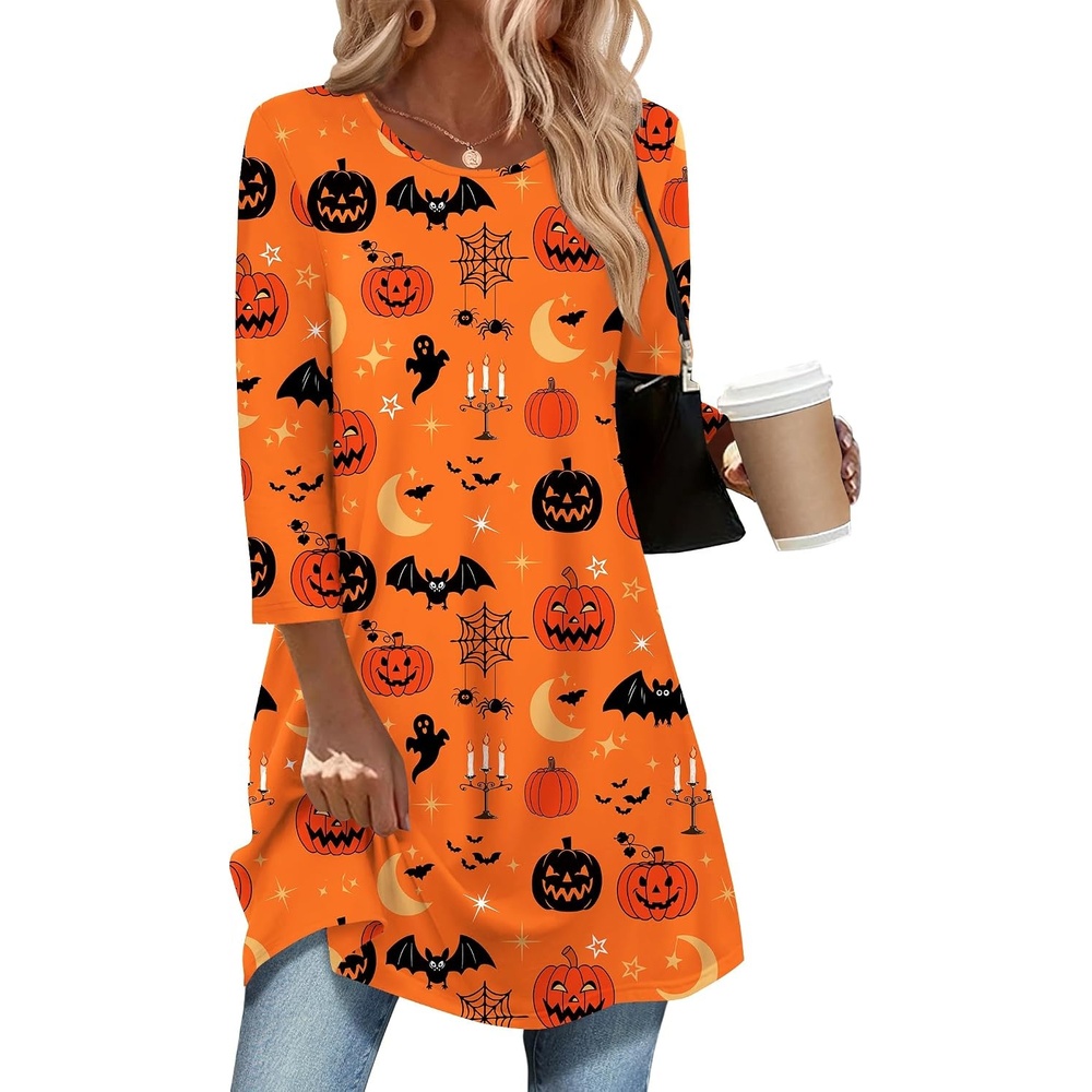 image:imageZeagoo Women Tops 34 Sleeve Dressy Casual Plus Size Tunics Loose BlousesOrange Cucurbitws85