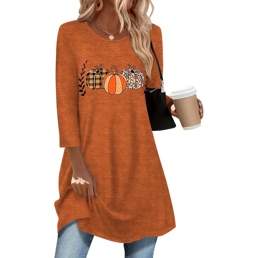 image:imageZeagoo Women Tops 34 Sleeve Dressy Casual Plus Size Tunics Loose BlousesPumpkinws86