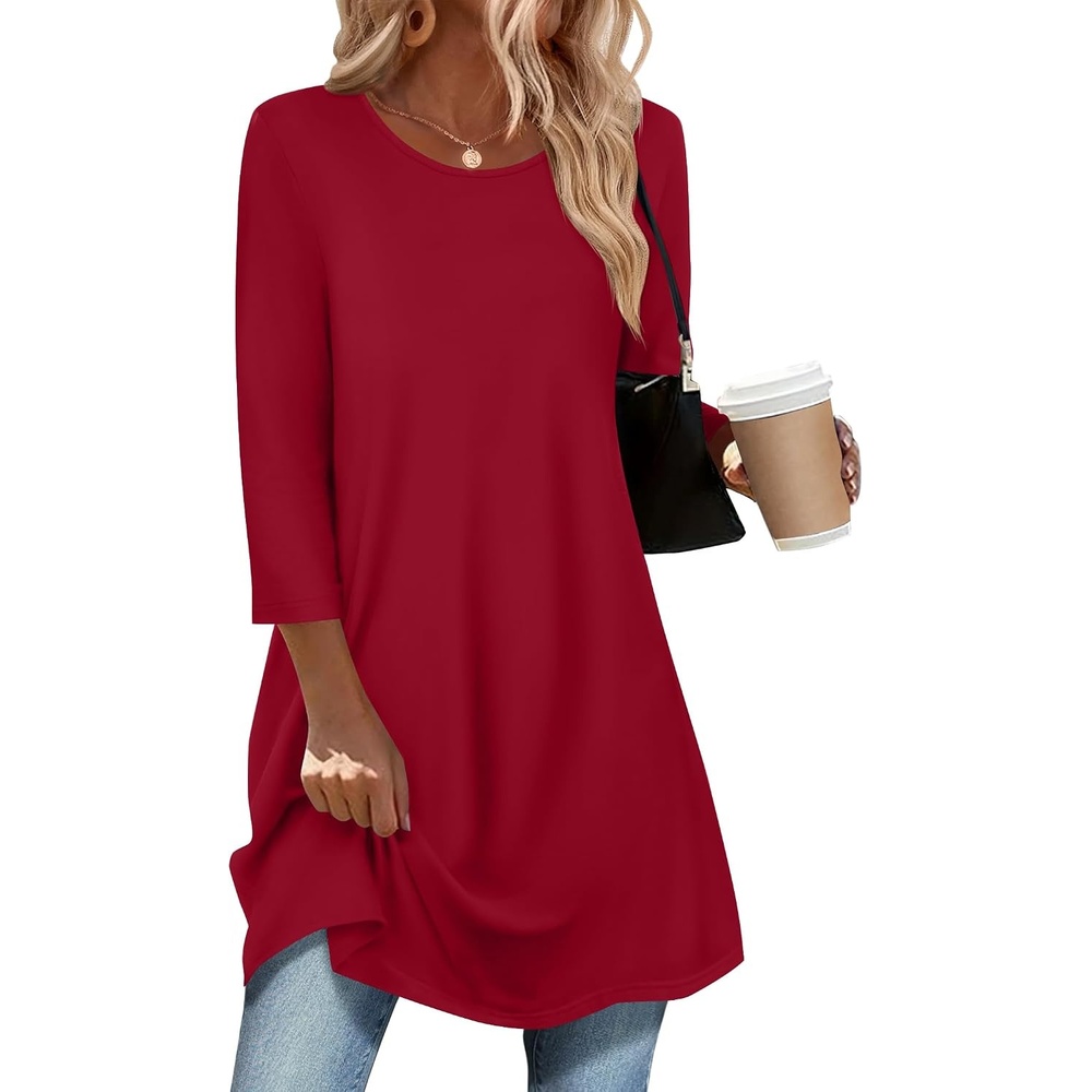 image:imageZeagoo Women Tops 34 Sleeve Dressy Casual Plus Size Tunics Loose BlousesRed