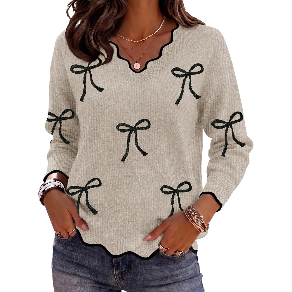 image:imageZeagoo Womens 2026 Fall V Neck Sweater Long Sleeve Lightweight Knit TopsKt925