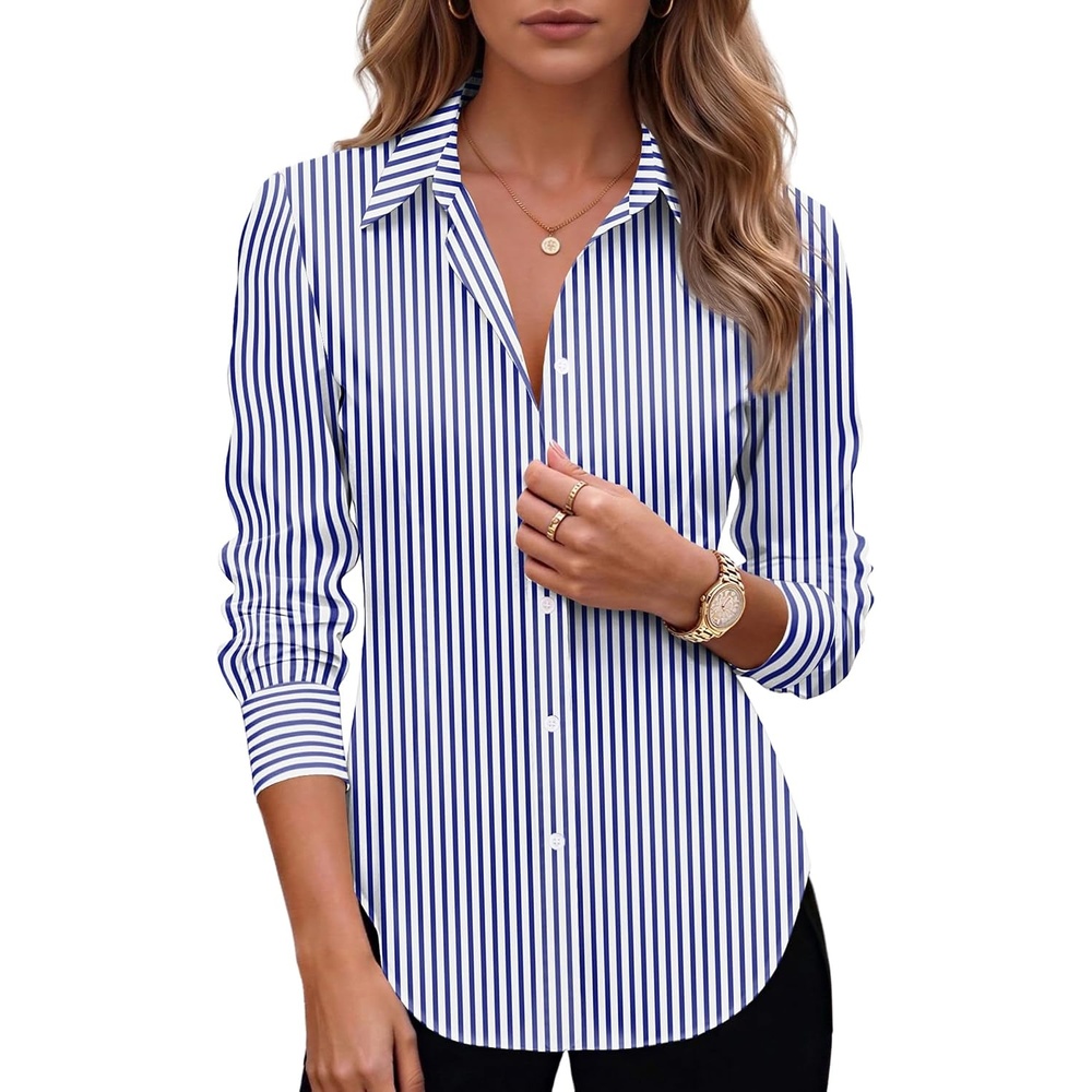 image:imageZeagoo Womens Button Down Shirts Long Sleeve Business Casual Blouses TopsBlue Stripes