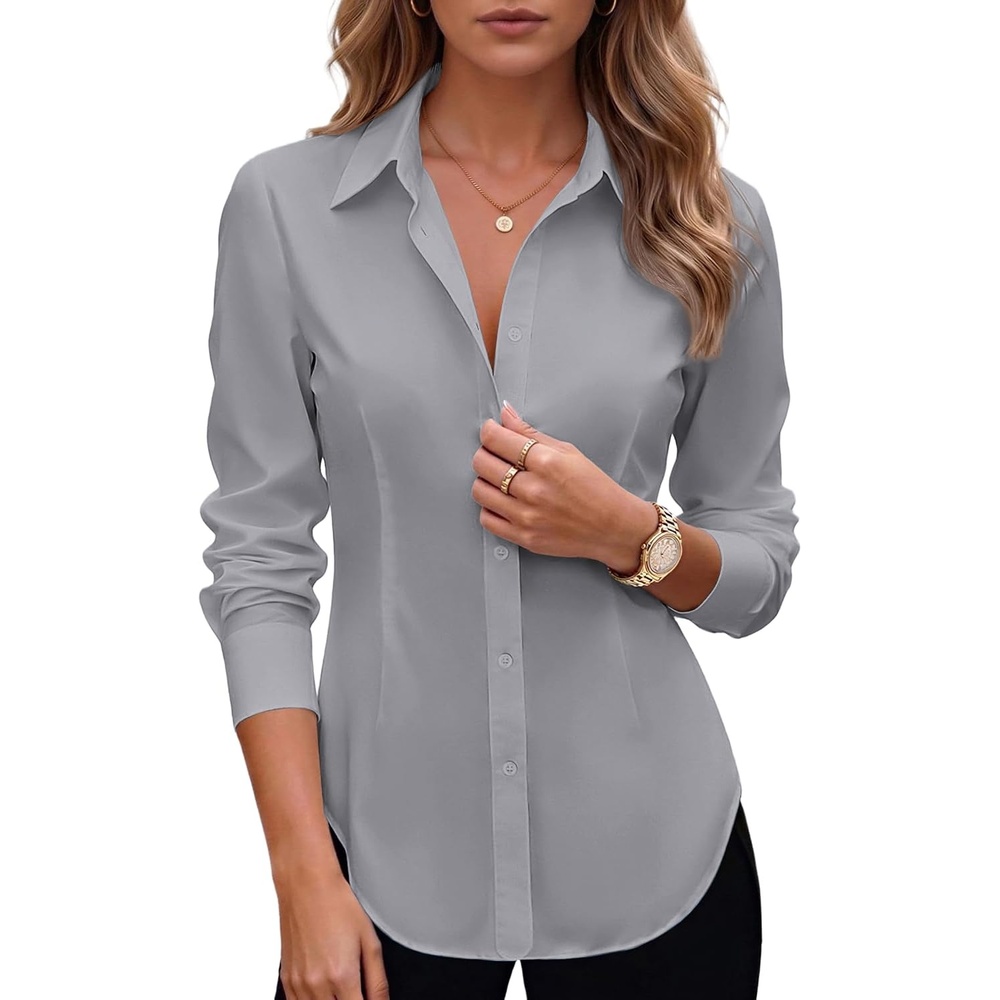 image:imageZeagoo Womens Button Down Shirts Long Sleeve Business Casual Blouses TopsGray
