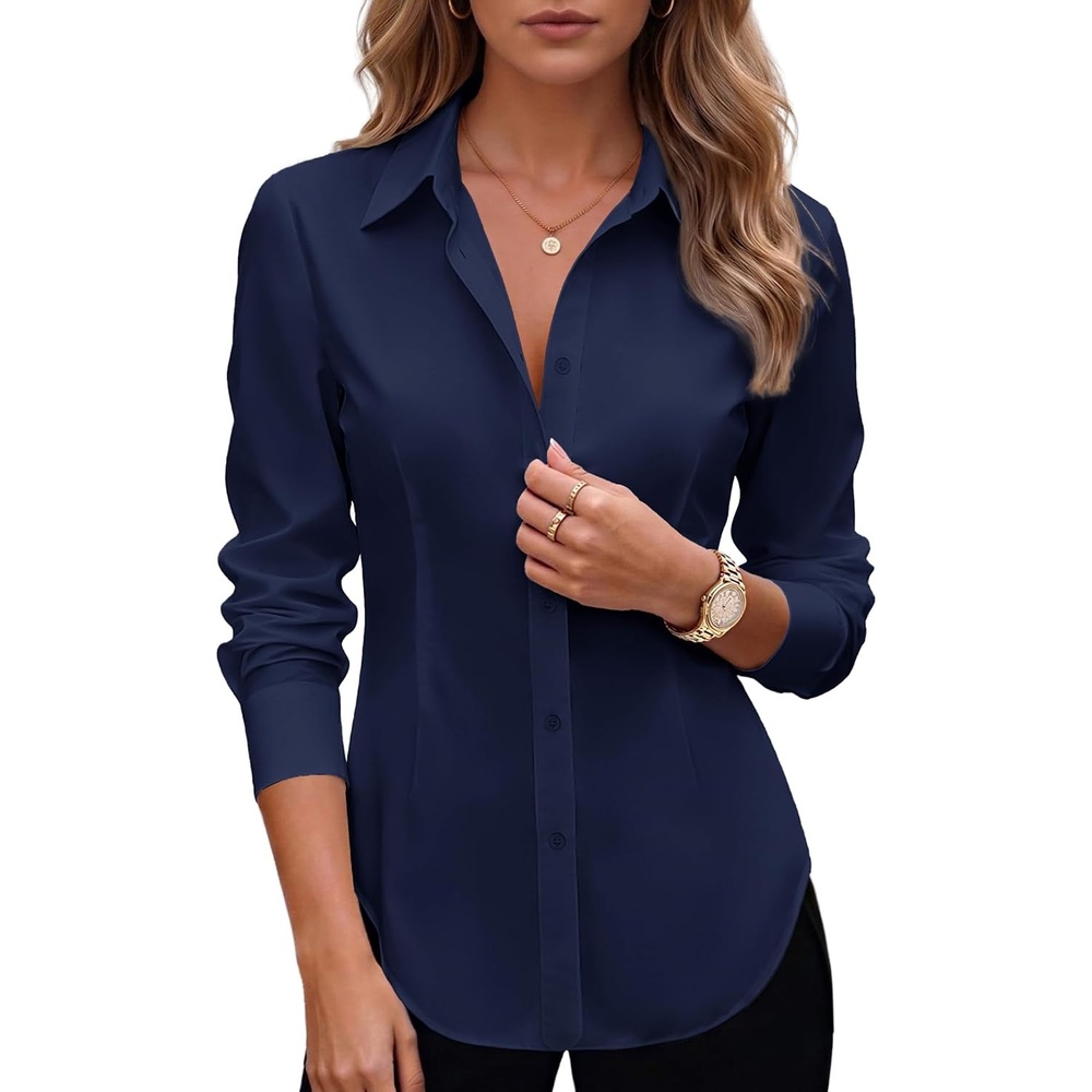 image:imageZeagoo Womens Button Down Shirts Long Sleeve Business Casual Blouses TopsNavy Blue
