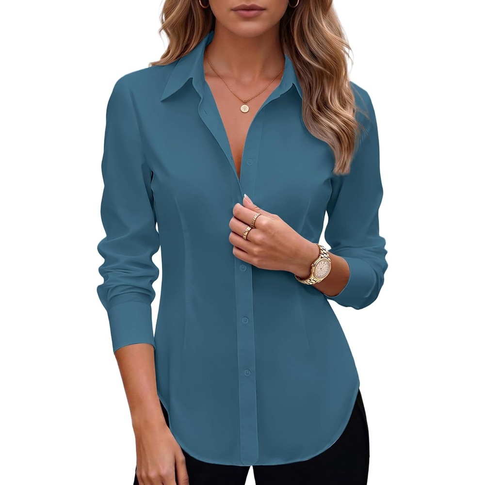 image:imageZeagoo Womens Button Down Shirts Long Sleeve Business Casual Blouses TopsPeacock Blue