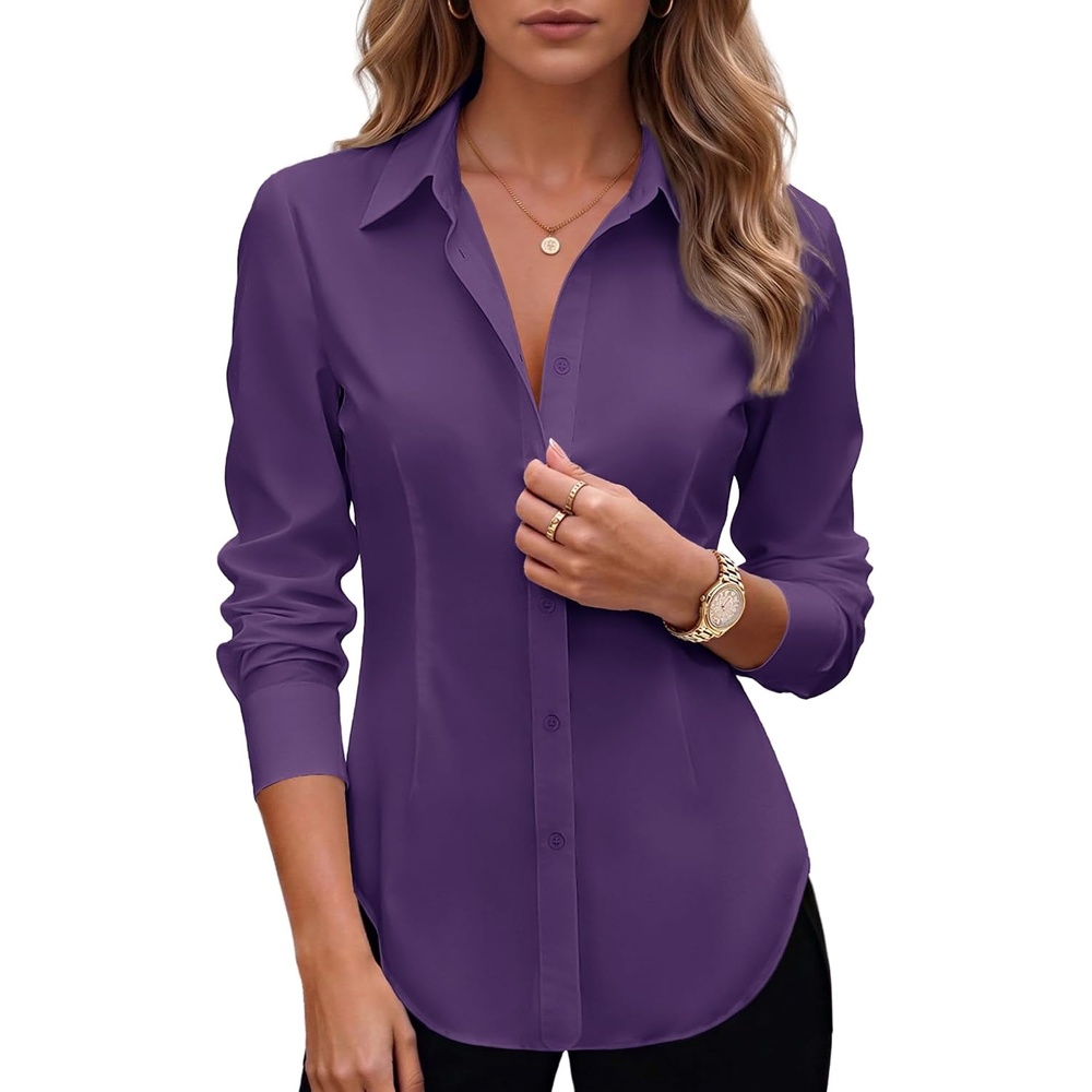 image:imageZeagoo Womens Button Down Shirts Long Sleeve Business Casual Blouses TopsPurple