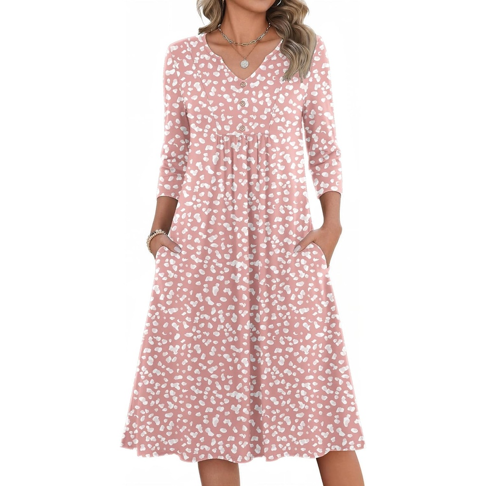 image:imageZeagoo Womens Dresses 34 Sleeve Casual Fall A Line Midi Dress with PocketsPink Dot