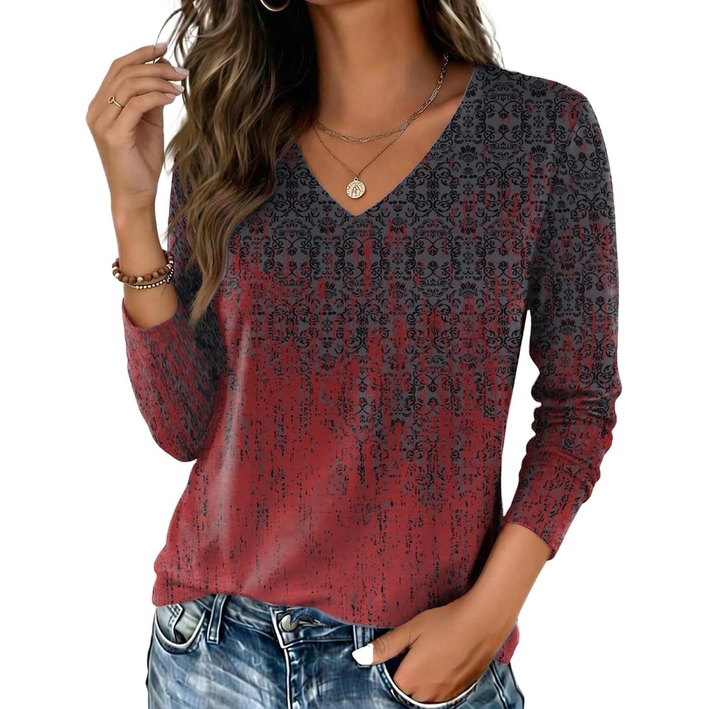 image:imageZeagoo Womens Shirts Long Sleeve Tops V Neck Casual Basic Tee Fall OutfitsMz838