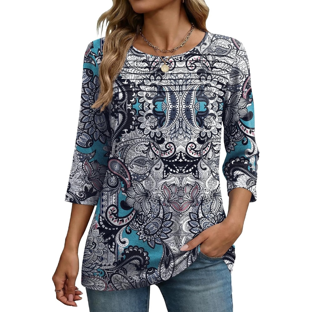 image:imageZeagoo Womens Tops 34 Sleeve Blouses Dressy Casual Shirt Pleated TunicBobo Blue 906