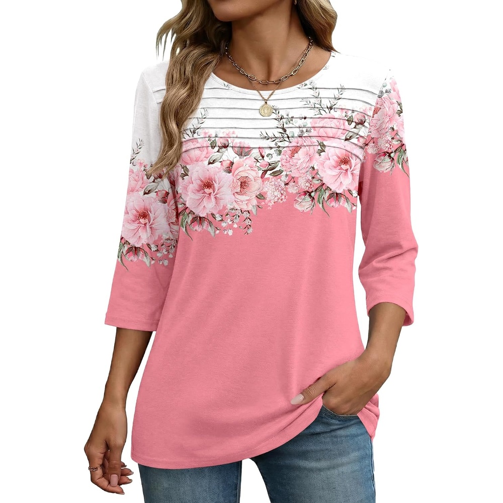 image:imageZeagoo Womens Tops 34 Sleeve Blouses Dressy Casual Shirt Pleated TunicFloral Pink 122