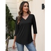 Zeagoo 3/4 Sleeve Womens Top V Neck Shirt Casual Blouse Basic Tshirts S-2XL(Black)