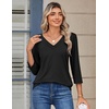 Zeagoo 3/4 Sleeve Womens Top V Neck Shirt Casual Blouse Basic Tshirts S-2XL(Black)