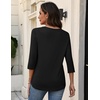 Zeagoo 3/4 Sleeve Womens Top V Neck Shirt Casual Blouse Basic Tshirts S-2XL(Black)