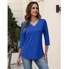 Zeagoo 3/4 Sleeve Womens Top V Neck Shirt Casual Blouse Basic Tshirts S-2XL(Blue)
