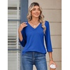 Zeagoo 3/4 Sleeve Womens Top V Neck Shirt Casual Blouse Basic Tshirts S-2XL(Blue)