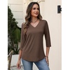 Zeagoo 3/4 Sleeve Womens Top V Neck Shirt Casual Blouse Basic Tshirts S-2XL(Brown)
