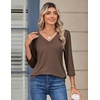 Zeagoo 3/4 Sleeve Womens Top V Neck Shirt Casual Blouse Basic Tshirts S-2XL(Brown)