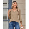 Zeagoo 3/4 Sleeve Womens Top V Neck Shirt Casual Blouse Basic Tshirts S-2XL(Khaki)