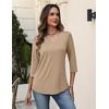 Zeagoo 3/4 Sleeve Womens Top V Neck Shirt Casual Blouse Basic Tshirts S-2XL(Khaki)