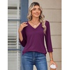 Zeagoo 3/4 Sleeve Womens Top V Neck Shirt Casual Blouse Basic Tshirts S-2XL(Purple)