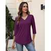 Zeagoo 3/4 Sleeve Womens Top V Neck Shirt Casual Blouse Basic Tshirts S-2XL(Purple)