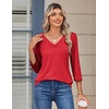 Zeagoo 3/4 Sleeve Womens Top V Neck Shirt Casual Blouse Basic Tshirts S-2XL(Red)