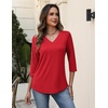Zeagoo 3/4 Sleeve Womens Top V Neck Shirt Casual Blouse Basic Tshirts S-2XL(Red)