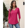 Zeagoo 3/4 Sleeve Womens Top V Neck Shirt Casual Blouse Basic Tshirts S-2XL(Rose Red)