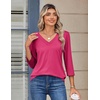 Zeagoo 3/4 Sleeve Womens Top V Neck Shirt Casual Blouse Basic Tshirts S-2XL(Rose Red)