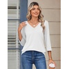 Zeagoo 3/4 Sleeve Womens Top V Neck Shirt Casual Blouse Basic Tshirts S-2XL(White)
