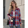 Zeagoo Flannel Shirt Women Plaid Button Down Shackets Long Sleeve Fall Tops(Red-gw550)