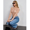 Zeagoo Lace Tops for Women Mesh Sheer Long Sleeve Shirts Going Out Blouses(Beige)