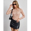 Zeagoo Lace Tops for Women Mesh Sheer Long Sleeve Shirts Going Out Blouses(Beige)