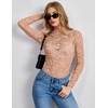 Zeagoo Lace Tops for Women Mesh Sheer Long Sleeve Shirts Going Out Blouses(Beige)