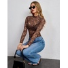 Zeagoo Lace Tops for Women Mesh Sheer Long Sleeve Shirts Going Out Blouses(Brown)