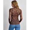 Zeagoo Lace Tops for Women Mesh Sheer Long Sleeve Shirts Going Out Blouses(Brown)