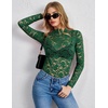 Zeagoo Lace Tops for Women Mesh Sheer Long Sleeve Shirts Going Out Blouses(Dark Green)