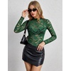 Zeagoo Lace Tops for Women Mesh Sheer Long Sleeve Shirts Going Out Blouses(Dark Green)